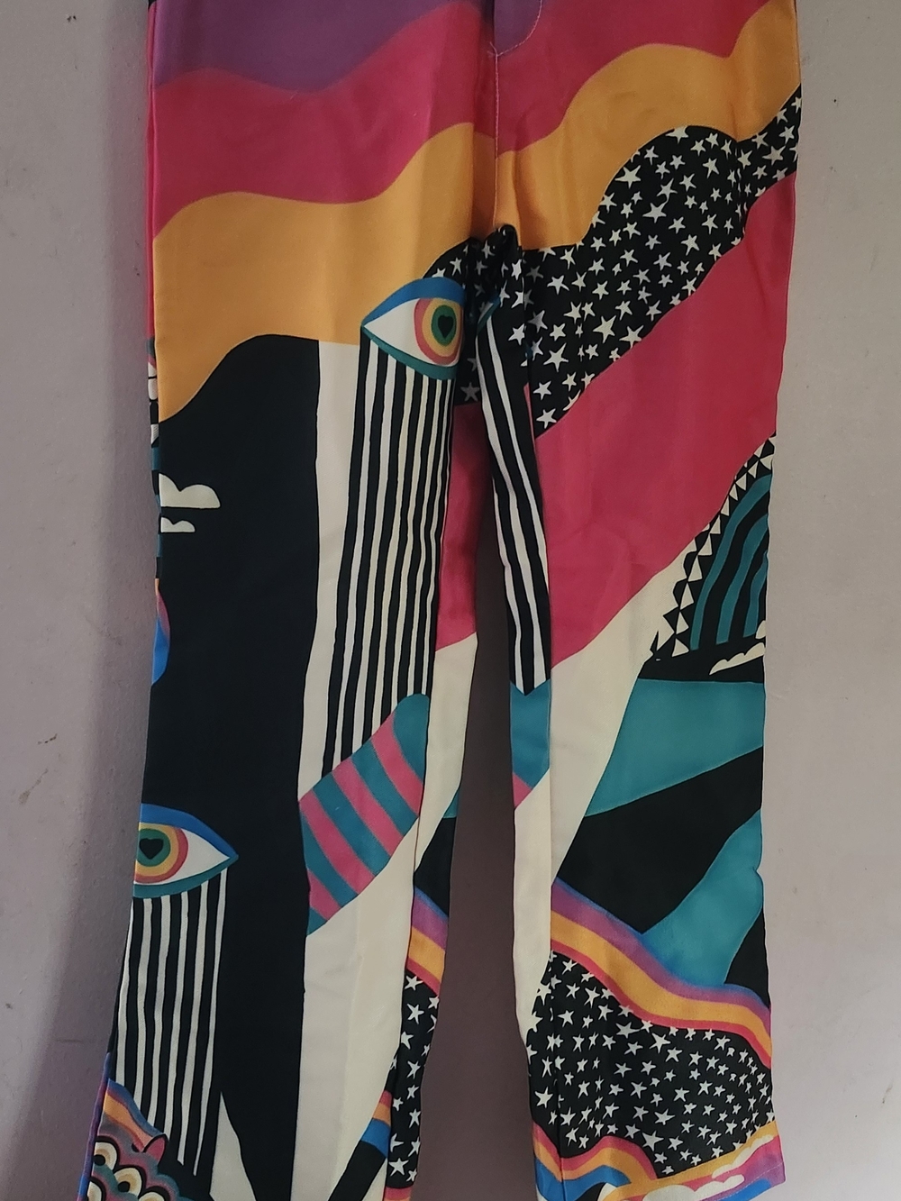 Bold Multicolor Printed Wide-Leg Pants - Pink, Teal & Black